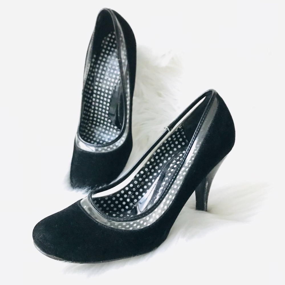 TOGO Velvet Polka Dot and Clear Trim 3.75” Heels, 8.5